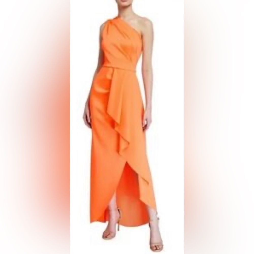 Black Halo One-Shoulder Orange High-Low Dress